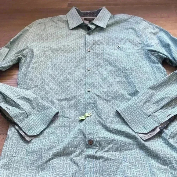 TED Baker London | Green geometrical slim fit button  down shirt - Picture 3 of 11